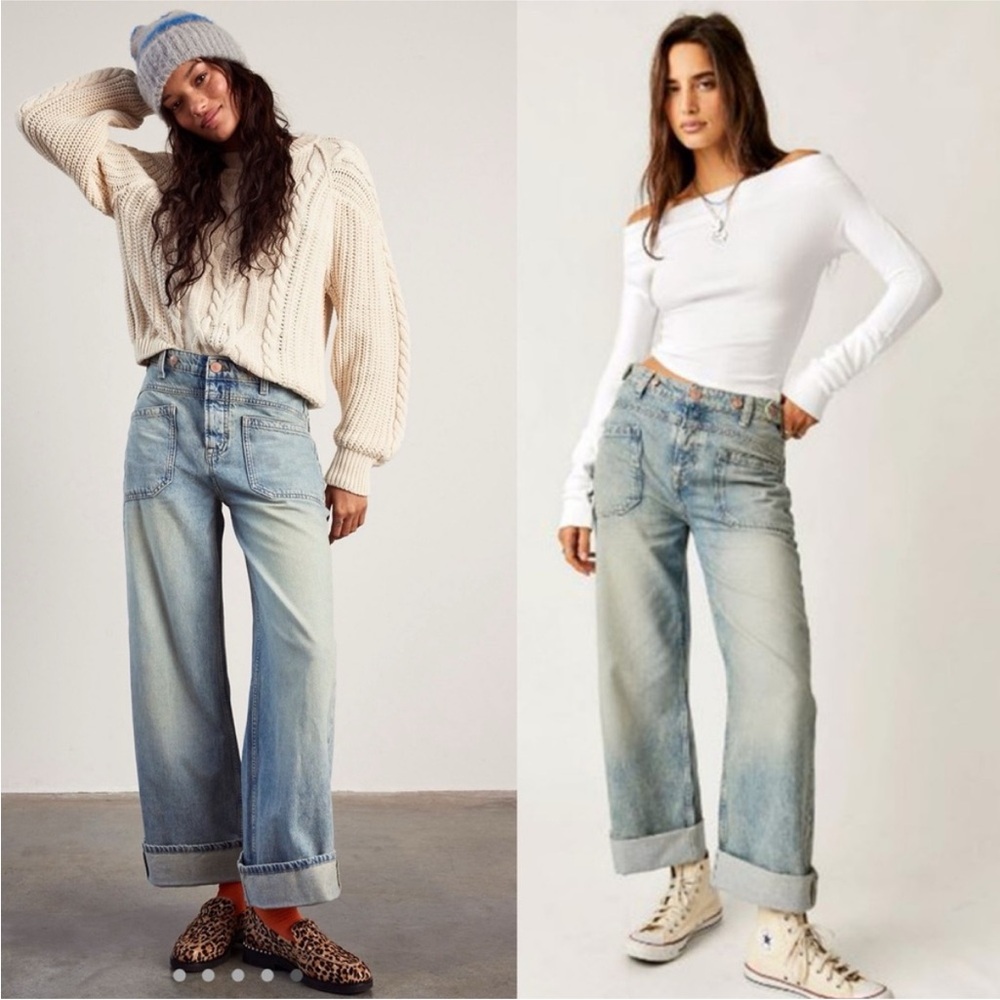 Free People Wide Leg Light Wash Blue Jeans